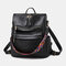 Women Faux Leather Solid Shoulder Bag Backpack - Black