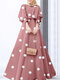 Женское платье в горошек с принтом Crew Шея Мусульманское макси с рукавами на шнурке Платье - Розовый
