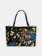 Women PU Leather Large Capacity Floral Cat Butterfly Printing Cute Handbag Shoulder Bag Bucket Bag Tote - #05