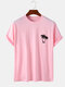 Mens 100% Cotton Coconut Tree Chest Print Holiday Short Sleeve T-Shirts - Pink