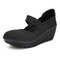 Color Match Elastic Belt Knitting Swing Slip On Platform Sport Sandals  - Black