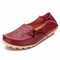 LOSTISY Big Size Leather Hollow Out Floral Breathable Soft Comfy Lace Up Flat Shoes - Wine Red