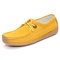Women Suede Flat Driving Casual Lace Up Soft Shoes - Yellow