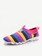 Rainbow Colorful Striper Mesh For Women Breathable Slip On Flat Sport Shoes - Rose