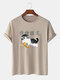 Mens Funny Cat Character Print Cotton Short Sleeve T-Shirts - Khaki