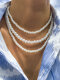 3 Pcs/Set Vintage Trendy Round Artificial Pearls Beaded Multilayer Necklaces - White