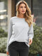 Solid Backless Cut Out Long Sleeve Crew Neck T-shirt - Gray