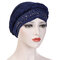 Womens Vintage Tie Point Drill Beanie Cap Casual Milk Silk Soft Solid Bonnet Hat Headpiece - Navy
