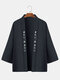 Mens Knitted Japanese Print Open Front Casual Loose Kimono - Black