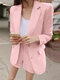 Solid Long Sleeve Button Front Lapel Two Pieces Suit - Pink