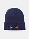 Unisex Acrylic Knitted Scary Cartoon Clown Eyes Pattern Embroidery Fashion Warmth Brimless Beanie Hat - Navy