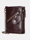 Men Genuine Leather Cowhide RFID Anti-theft Zipper Chain Card Holder Wallet - Coffee