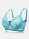 Women Floral Mesh Jacquard Breathable Non Padded Minimized Thin Sexy Bras - Blue