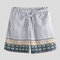 Mens Ethnic Style Print Beach Board Shorts Quick Dry Thin Casual Party Drawstring Pants With Pocket - Gray