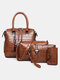 Women 4 PCS Alligator Pattern Print Tassel Crossbody Bag Handbag - Brown