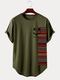 T-shirt a maniche corte da uomo con stampa geometrica etnica, patchwork, orlo curvo - Army Green