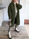 Solid Color Long Sleeve Lapel Collar Coat For Women - Green