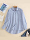 Stripe Print Pocket Loose Button Long Sleeve Shirt - Blue