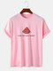 Mens Watermelon Slogan Print Crew Neck Cotton Short Sleeve T-Shirts - Pink