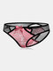 Women Sexy Lace Bowknot Design Mesh See Through Open Crotch Panties - Pink