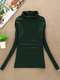 Solid Color High-neck Bottoming Slim Blouse - Green