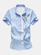 Mens Birds Embroidered National Style Short Sleeve Desginer Shirts - Light Blue