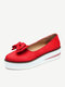 Large Size Women Casual Round Toe Suede Bow Slip On Platform Loafers - Red