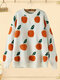 Orange Pattern Long Sleeve O-neck Knitted Plus Size Sweater - White