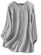 Women Solid Pleated Button Front Casual Raglan Sleeve Shirt - Gray