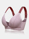 Women Front Closure Contrast Lace Jacquard Seamless Wireless Breathable Bra - Pink