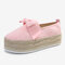 Plus Size Women Casual Butterfly Knot Straw Platform Loafers - Pink