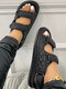 Women Summer Fashion Comfy Hook Loop Casaul Flat Sandals - Black