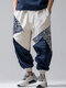 Mens Ethnic Geometric Pattern Contrasting Colors Loose Pants - White