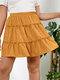 Plus Size Polka Dot Ruffle Trim Skirt - Yellow