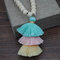 Bohemian Hit color Three-layer Stereoscopic Tassel Pendant Necklace Handmade Wooden Beaded Long Sweater Chain - Light Green