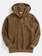 Mens Solid Color Woven Button Loose Hoodie With Kangaroo Pocket - Yellow