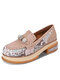 Plus Size Women Casual Fashion Rhinestone Decor Snakeskin Colorblock Loafers Shoes - Pink