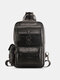 Men Sports Outdoor Genuine Leather Cow Leather Multifunction Multi-carry Crossbody Bag Backpack - Black