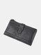 Men Genuine Leather RFID Anti-Theft Long Wallet Vintage Multi-Pocket Double Zipper Money Clip - Black