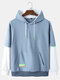 Mens Contrast Stitching Sleeve 2 In 1 Casual Drawstring Hoodies - Blue