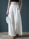 Color sólido Pierna ancha Cintura elástica Informal Pantalones Para Mujer - Blanco