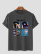 Equipaggio grafico da uomo con grafica cartoon Collo T-shirt casual a maniche corte - Grigio
