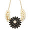 Metal Flower Pearl Collar Bib Statement Necklace  - Black