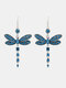 Vintage Colored Dragonfly Women Earrings Diamond Mount Pendant Earrings - Blue