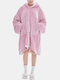 Women Flannel Cozy Fleece Lined Warm Blanket Hoodie Home Solid Oversized Sweatshirt With Kangaroo Pocket - Pink