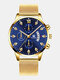 14 Colors  Alloy Mesh Band Men Business WatchDecorated Pointer Calendar Quartz Watch - Gold Band Blue Dial Gold Pointer