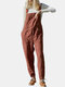 Waist Drawstring Pockets Straps Jumpsuit - Rust Red
