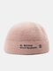 Unisex Knitted Solid Color Letter Pattern Embroidery Dome Fashion Warmth Brimless Beanie Landlord Cap Skull Cap - Pink