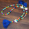 Bohemian Handmade Beaded Cotton Thread Tassel Necklace Colorful Wooden Beads Butterfly Long Sweater Chain - Blue
