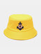 Unisex Cotton Solid Anchor Lifebuoy Pattern Embroidered Outdoor Sunshade Bucket Hat - Yellow